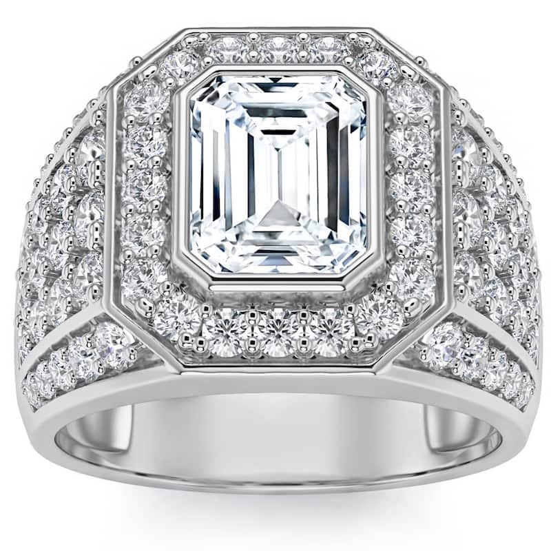 Bliss Diamond 3Ct Emerald Cut Diamond Men's Ring in White, Yellow or Rose Gold Lab Grown - 8.5 - White