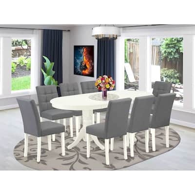 Modern 9 Piece Dining Set - Oval Table & 8 Chairs - Linen White Kitchen Set
