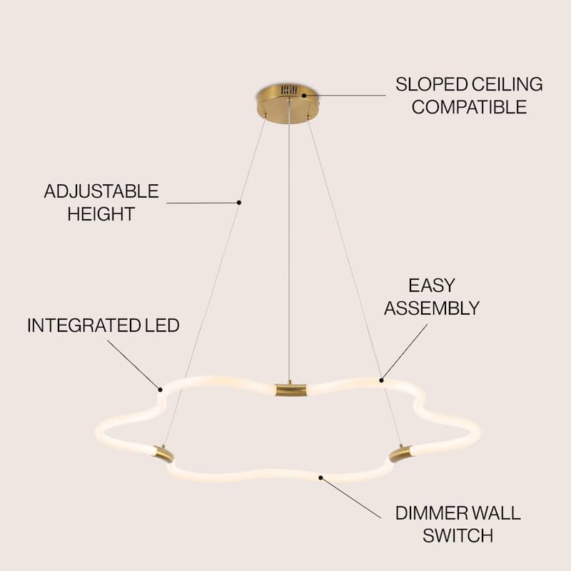 Vara 31.5" Contemporary Minimalist Metal/Acrylic Adjustable Dimmable Cloud Integrated LED Chandelier, by JONATHAN Y