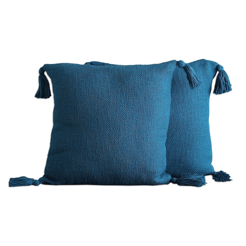 Novica Handmade Peacock Tassels Cotton Cushion Covers (Pair)