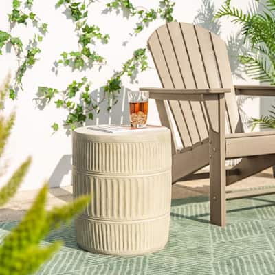 Glitzhome 18"H Modern MGO Faux Drum Garden Stool Plant Stand Accent Table