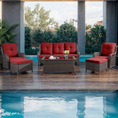 6 Piece Set with Sofa Swivel Chair Ottoman