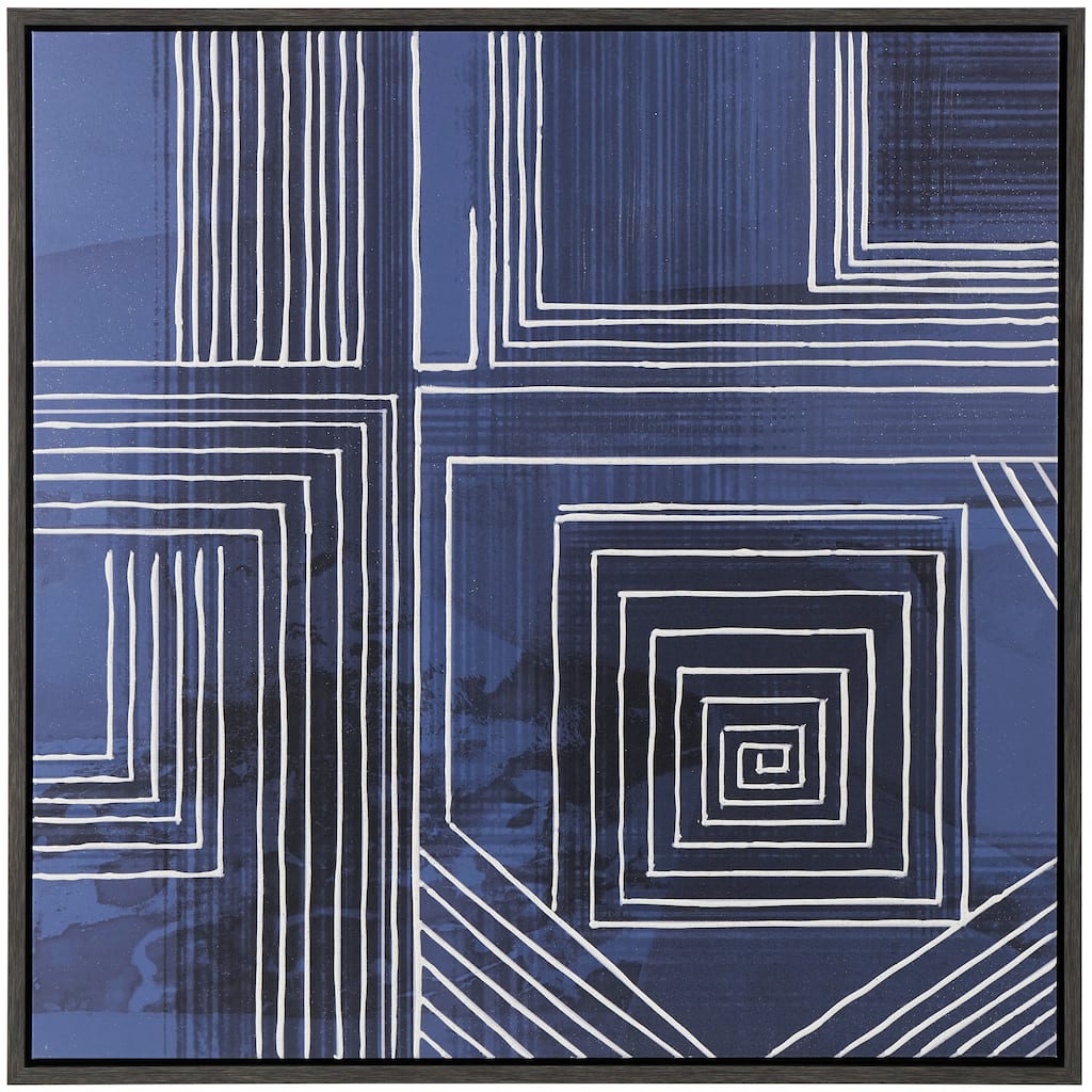 Blue Canvas Geometric Framed Wall Art with White Square Outlines