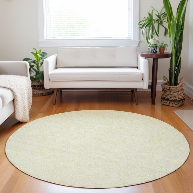 Machine Washable Indoor/ Outdoor Solid Causal Chantille Rug - Yellow - 8' x 8'