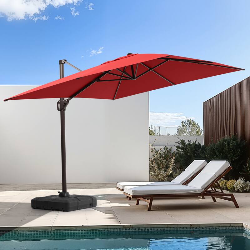 Outdoor 11 x 9 FT Patio 360 Degree Rotation Cantilever Umbrella with Base - Red