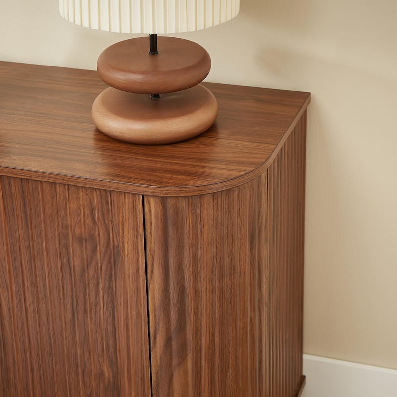 Sideboard Buffet Cabinet with Wave Pattern Doors, Wooden Fluted Storage Cabinet, Accent Cabinet with Adjustable Shelves