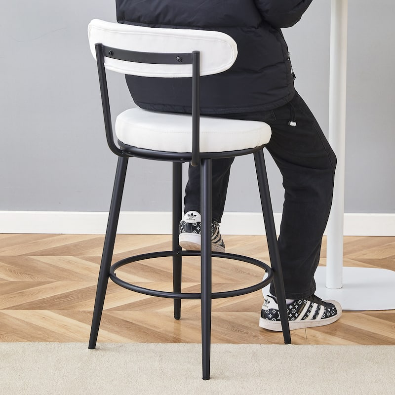 Counter Height Bar Stools Set of 2, Fabric Upholstered Bar Stools with Open Back, Kitchen Island Chairs with Footstool