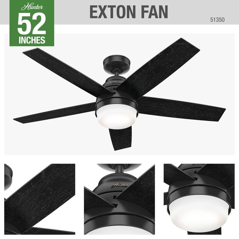 Hunter 52" WiFi Exton Smart Ceiling Fan with LED Light, Handheld Remote - Contemporary, Transitional