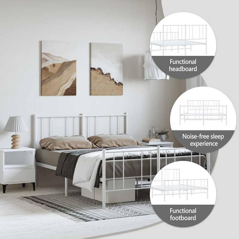 vidaXL Metal Bed Frame with Headboard, No Mattress