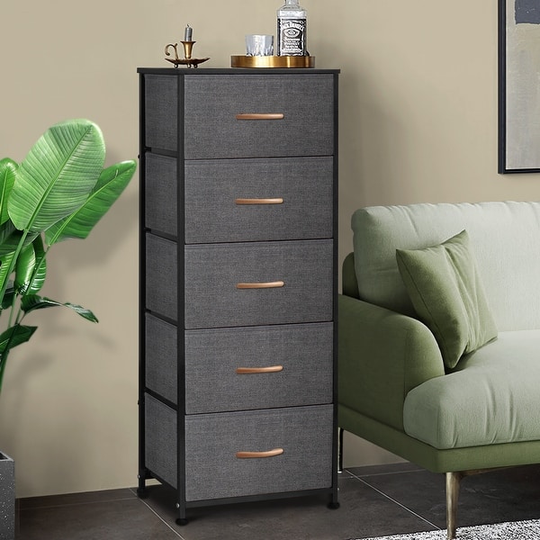 slide 1 of 39, Contemporary 5-drawer Chest Vertical Storage Tower- Fabric Dresser Dark Gray - 5-drawer
