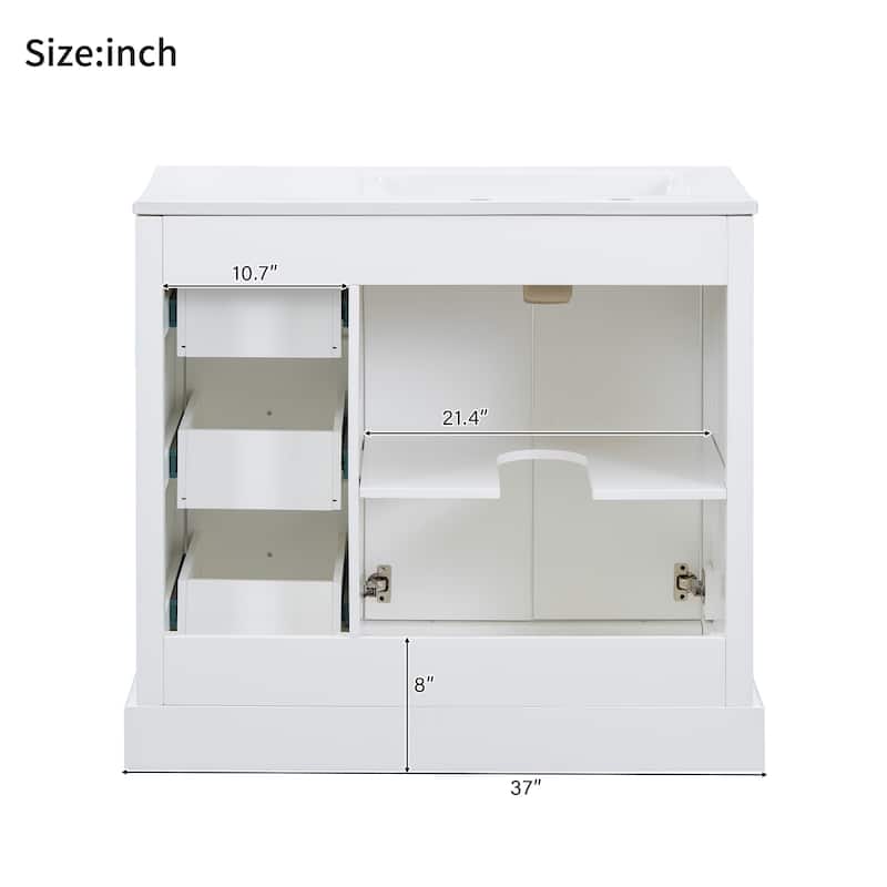36'' Bathroom Vanity with ceramic sink Bathroom Storage Cabinet with Adjustable U-shaped shelf and 3 drawers