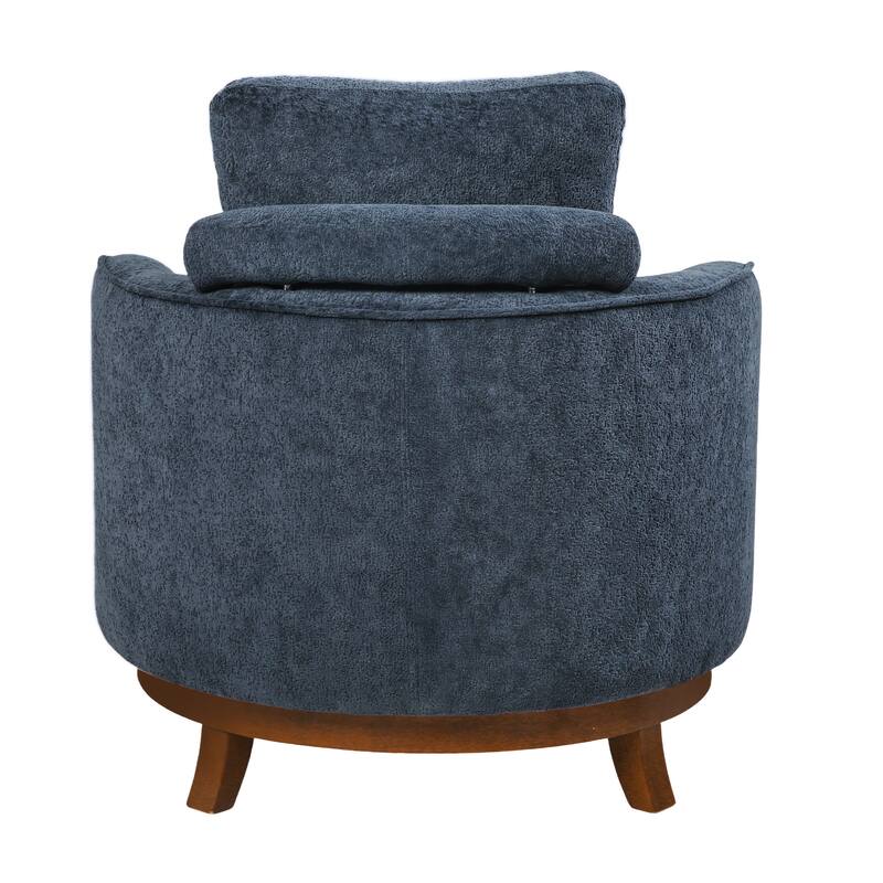 Modern Set of 2 Chenille Wooden Swivel Barrel Chair Upholstered Ergonomic Design