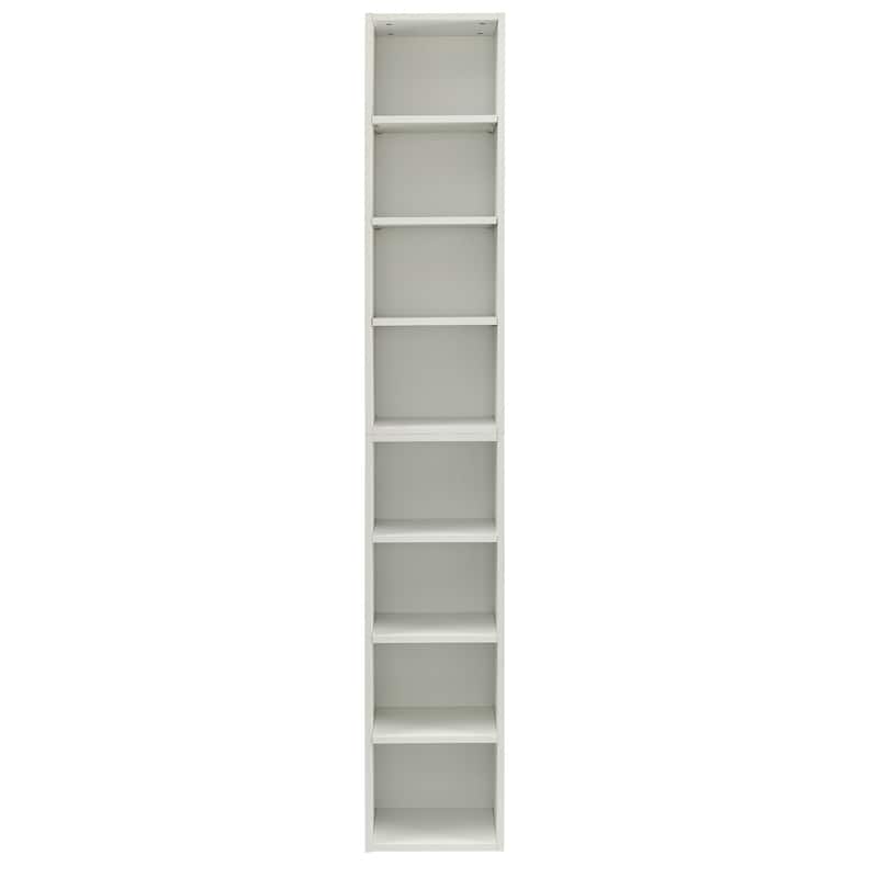 8-Tier Media Tower Rack, CD DVD Slim Storage Cabinet with Adjustable Shelves, Tall Narrow Bookcase Display Bookshelf - White