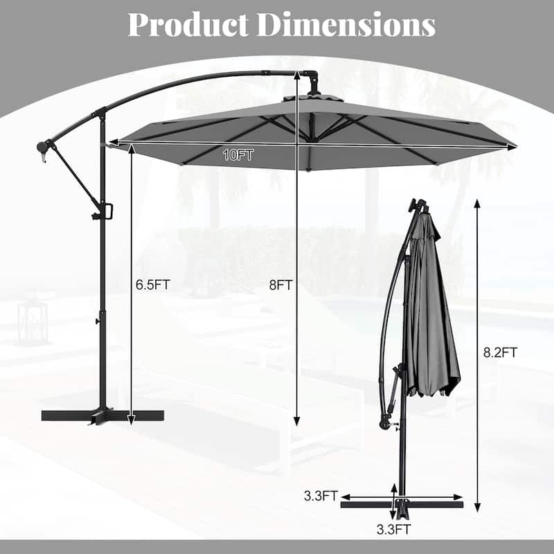 Gymax 10 FT Patio Offset Umbrella w/ X-shaped Base Infinite Tile &