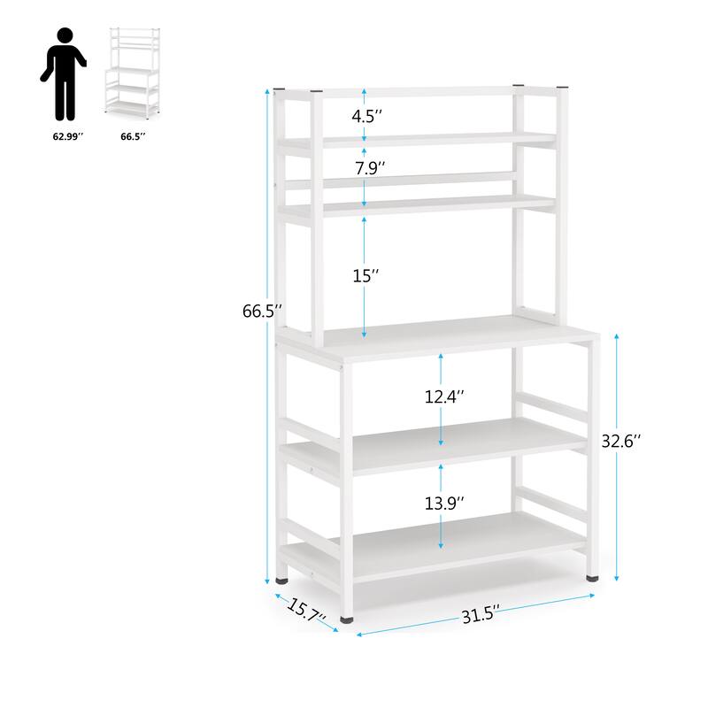 Brown/ Black 5-Tier Industrial Kitchen Bakers Rack Microwave Stand with Hutch,White Modern Kitchen Utility Storage Shelf