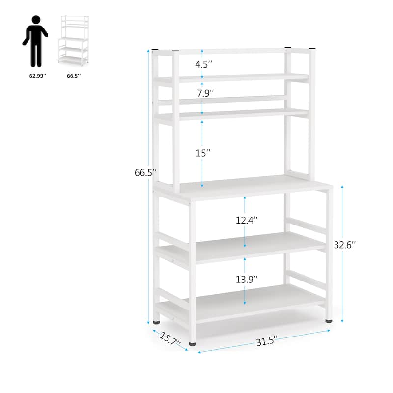 Brown/ Black Kitchen Bakers Rack Industrial Microwave Oven Stand,White 5-Tier Utility Storage Shelf,Kitchen Stand with Hutch