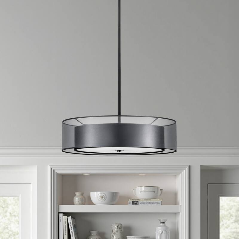 CO-Z 3-Light 20"W Double Drum Fabric Semi Flush Mounyt Pendant Chandelier