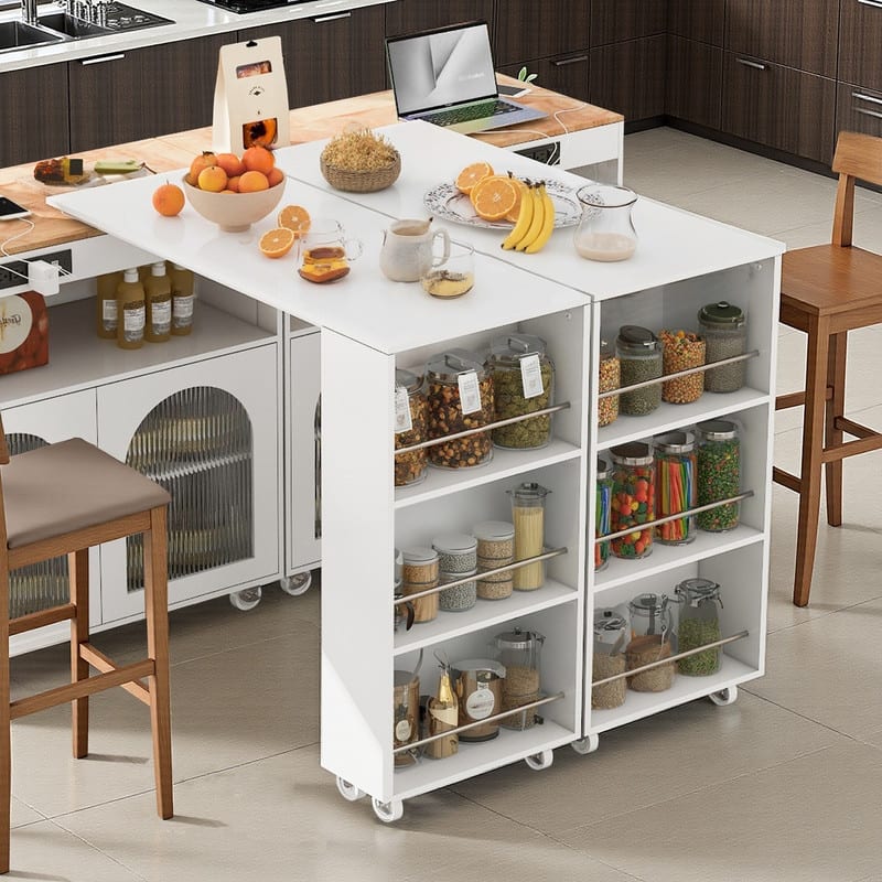 Randy Rolling Kitchen Island With Extended Table