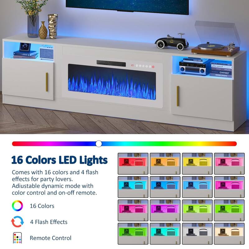Bossin 80" Fireplace TV Stand with 36" Electric Fireplace, TV Stand for TVs Up to 90", 16 Colors LED Lights/Entertainment Center