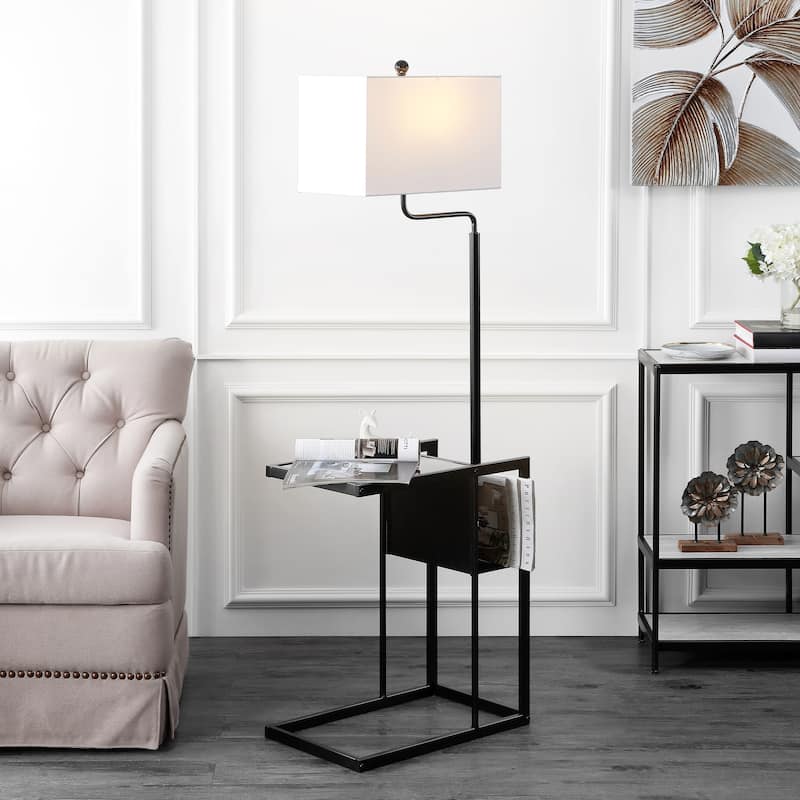 SAFAVIEH Lighting Hansina Janson Table 59-inch Led Floor Lamp - 20" W x 12.8" L x 59" H - Matte Black - 20Wx13Dx59H