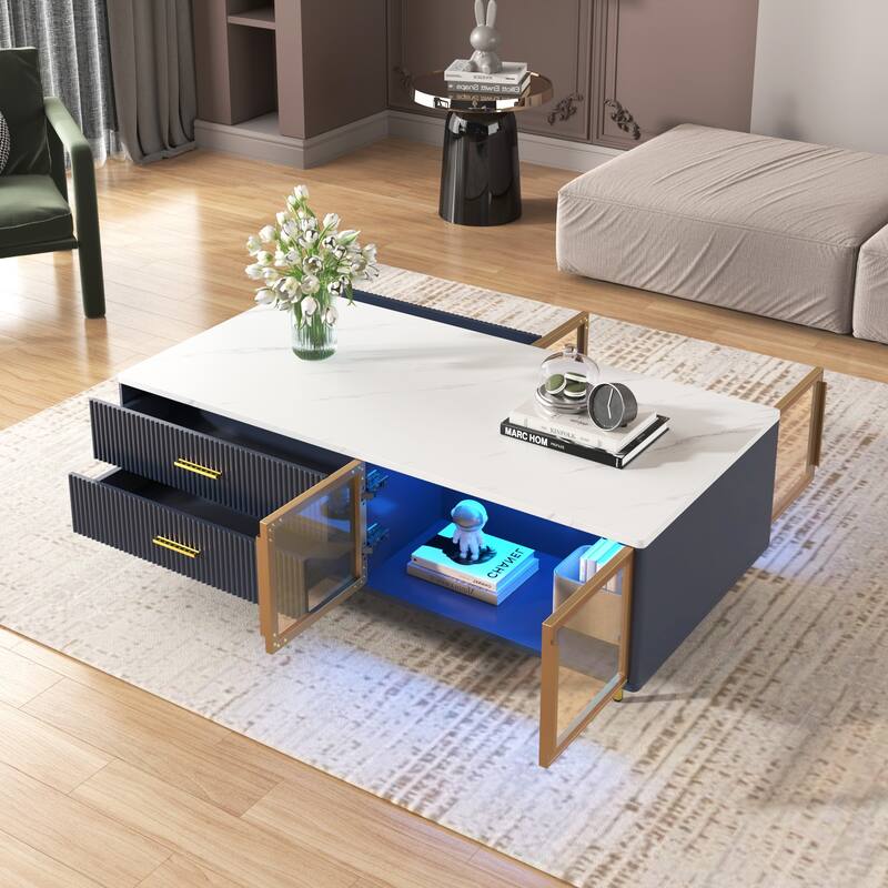 Modern Coffee Table with 2 Glass Door Storage