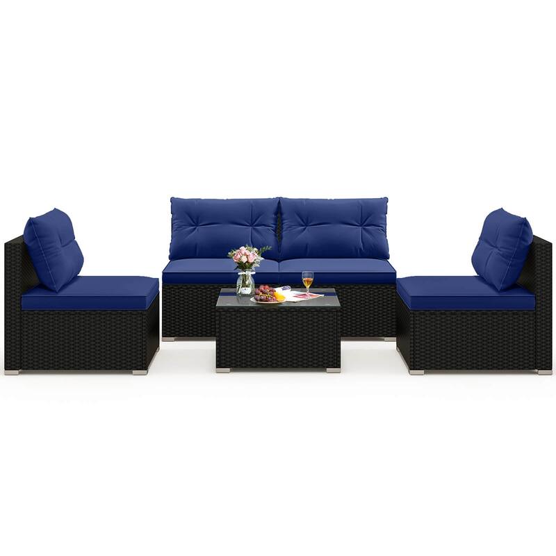 Costway 5 Piece Outdoor Furniture Set with Seat & Back Cushions - See Details