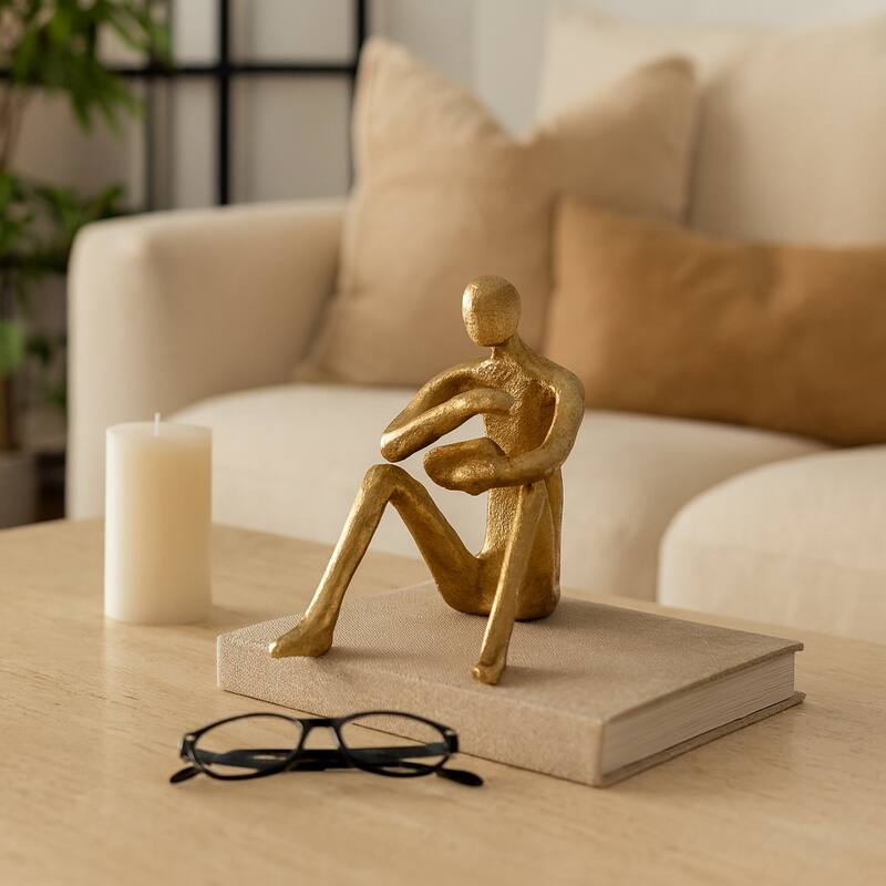 Sitting Man Sculpture Figurine for Home Decor - 6.75", Gold - 6.75"