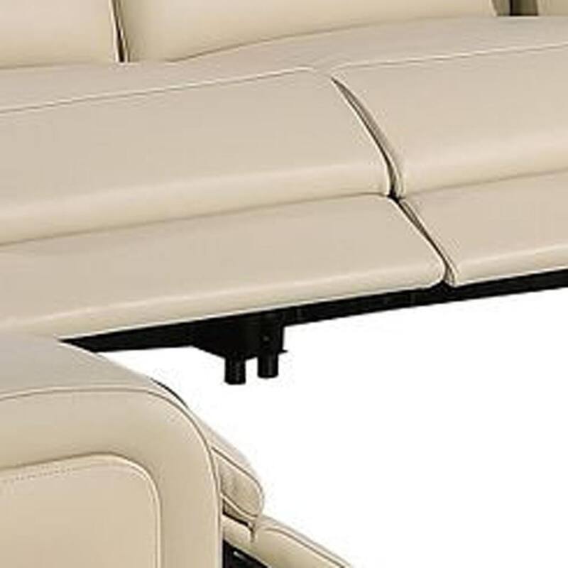 HomeRoots Beige Italian Leather Power Reclining U Shaped Ten Piece Corner Sectional With Console