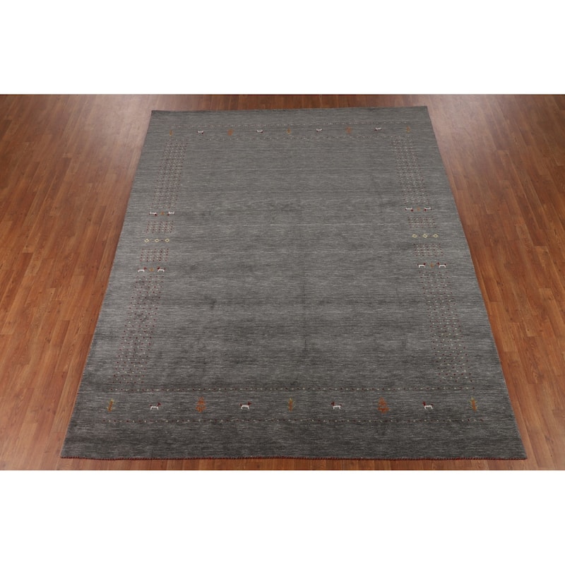 Tribal Gray Gabbeh Oriental Area Rug Hand-Knotted Wool Carpet - 8'1"x 9'10"