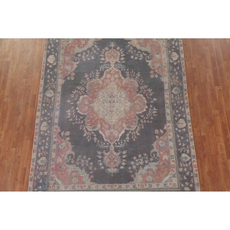 Distressed Over-Dyed Tabriz Persian Antique Rug Handmade Wool Carpet - 6'5" x 9'5"