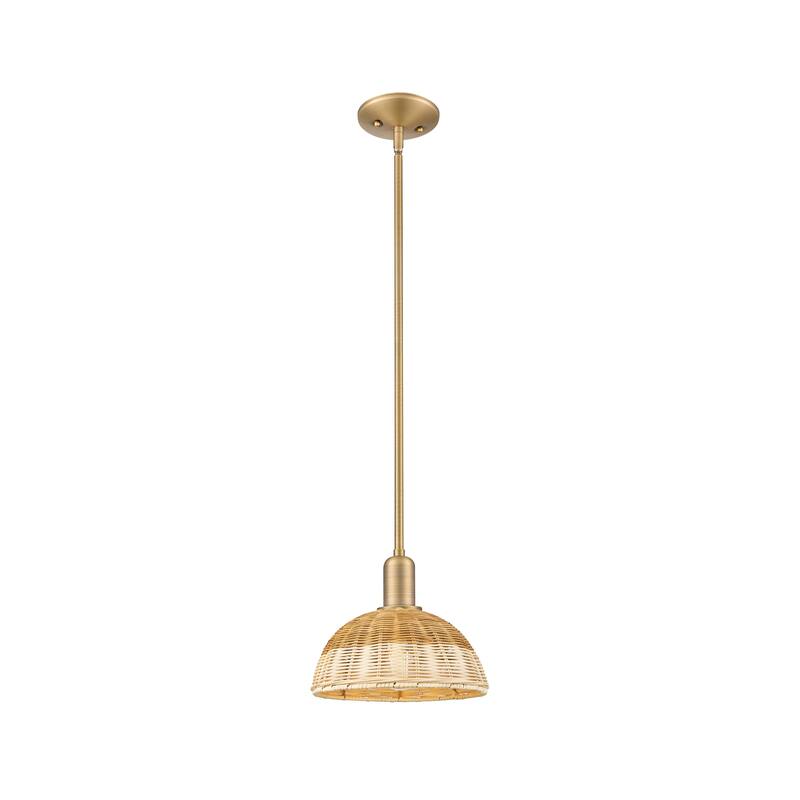 Innovations Lighting Downtown Urban - Natural Ballston Dome - 1 Light 9" Stem Hung Mini Pendant with Basketweave Shade