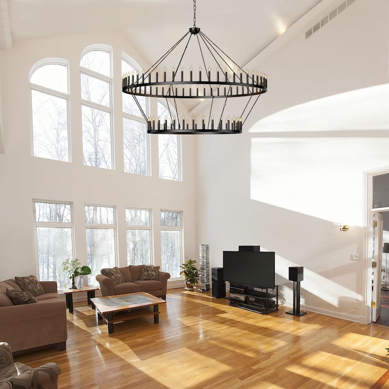 Extra Large Wagon Wheel Chandelier Adjustable Farmhouse Pendant Light for High Ceilings, Rustic Dining Room & Entryway