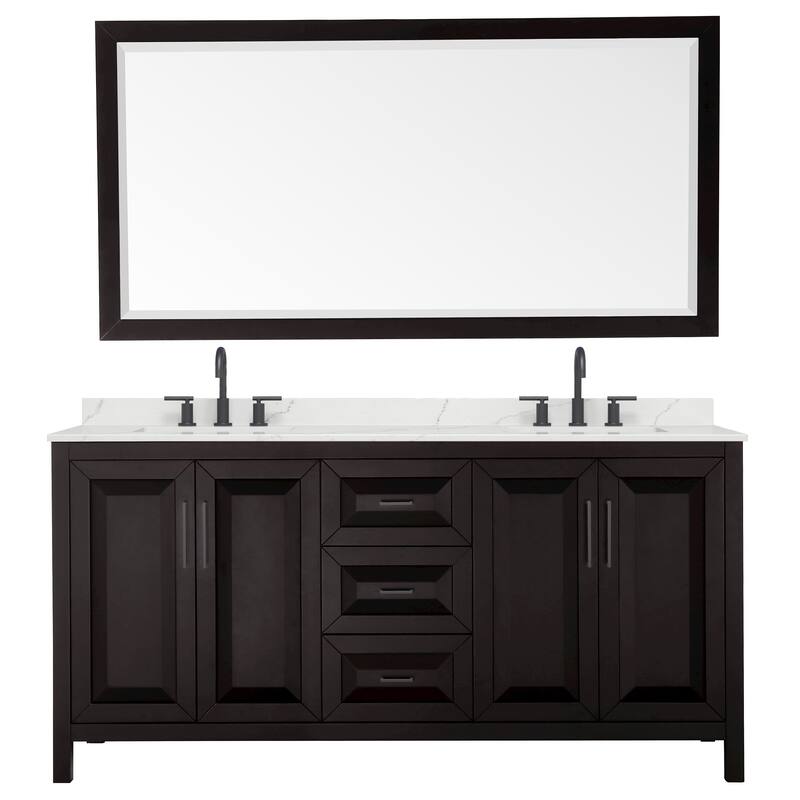 Daria 72-inch Double Vanity, 3 Hole Quartz Top, 70-inch Mirror