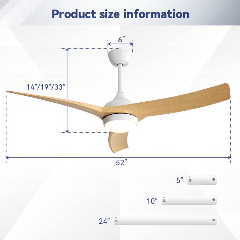 52" LED Ceiling Fan with Remote Control,3 ABS Blades and DC Motor