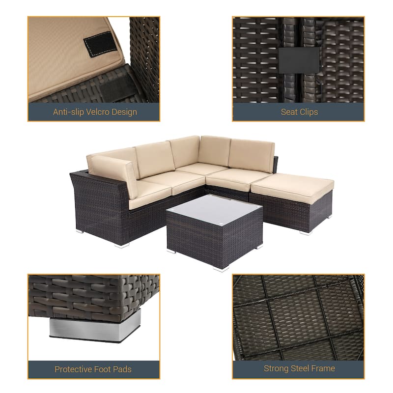 LIVOOSUN 4Pcs Rattan Wicker Conversation Patio Furniture Sets,w/Table