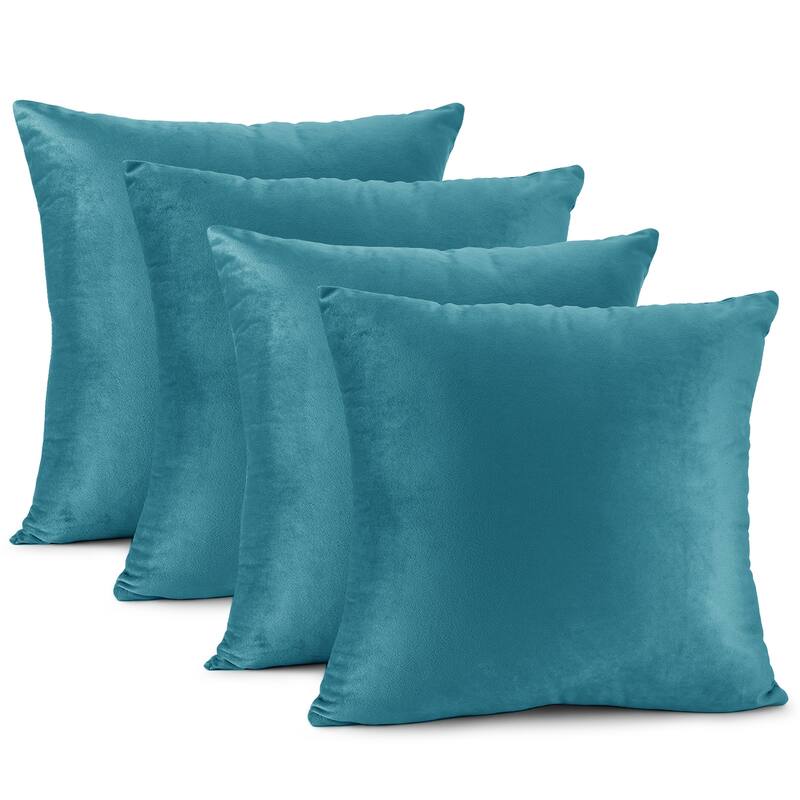 Nestl Solid Microfiber Soft Velvet Throw Pillow Cover (Set of 4) - 18" x 18" - Beach Blue