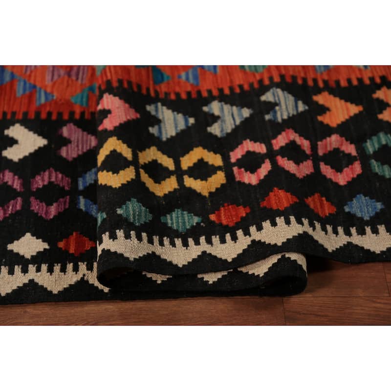 Reversible Kilim Oriental Area Rug Hand-Woven Orange Wool Carpet - 9'8"x 13'0"