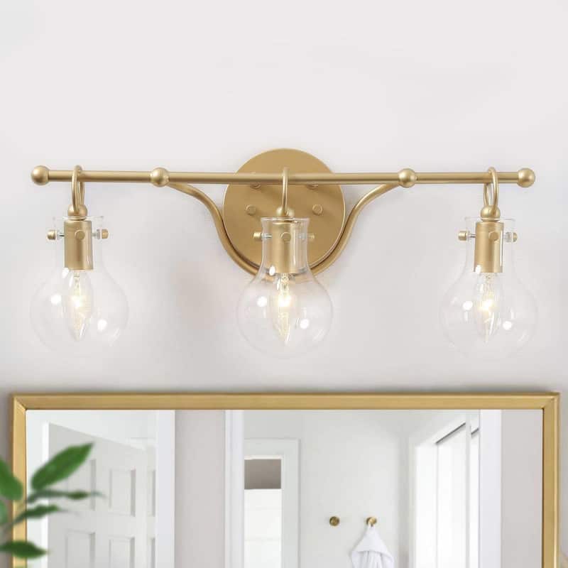 Carson Carrington Modern 2/3/4-Light Gold Bathroom Vanity Lights Glass Wall Sconces - 20"L-3-Light