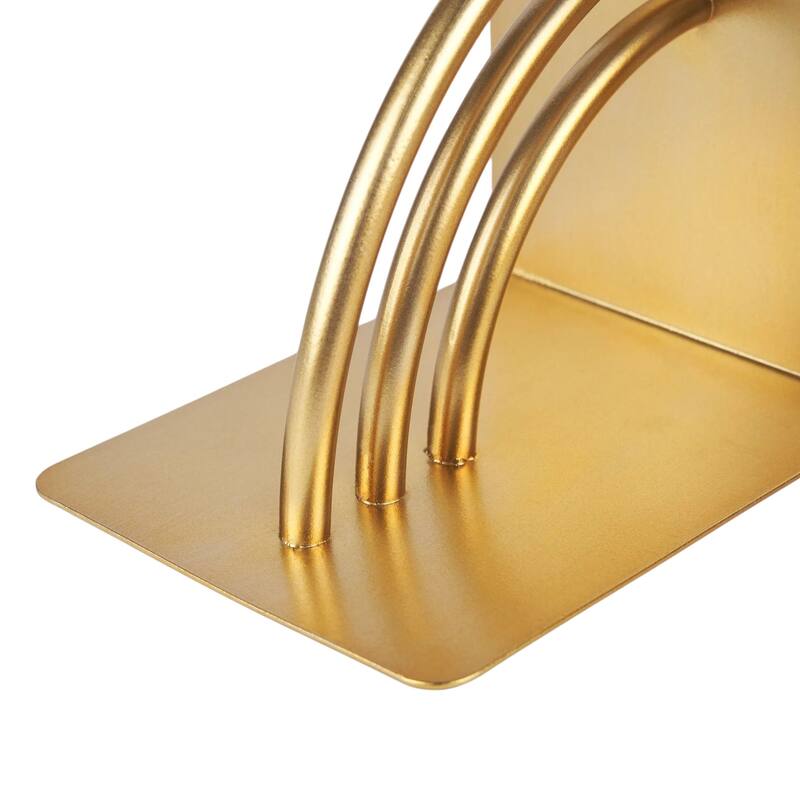HomeRoots Set of Two Gold Metal Geo Arch Decorative Bookends - 5.91 in. x 5.91 in. x 4.72 in.