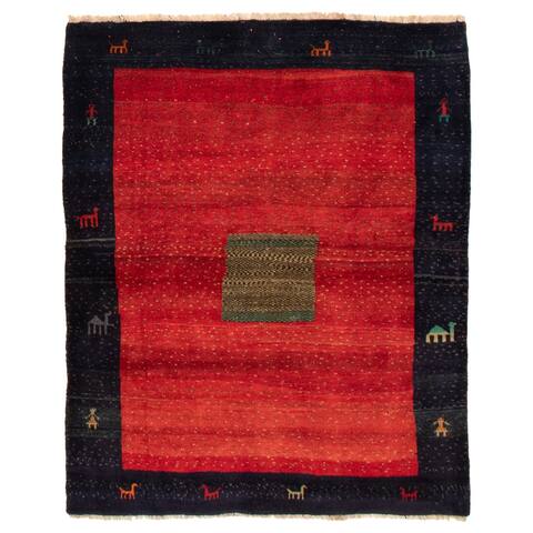 ECARPETGALLERY Hand-knotted Kashkuli Gabbeh Dark Red Wool Rug - 5'1 x 6'3
