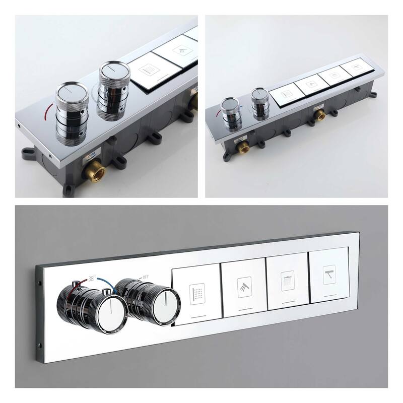 NSF Certified Square Rainfall & Waterfall Showerhead with High pressure Handheld, 4 Massage Jets, Thermostatic Cartridge