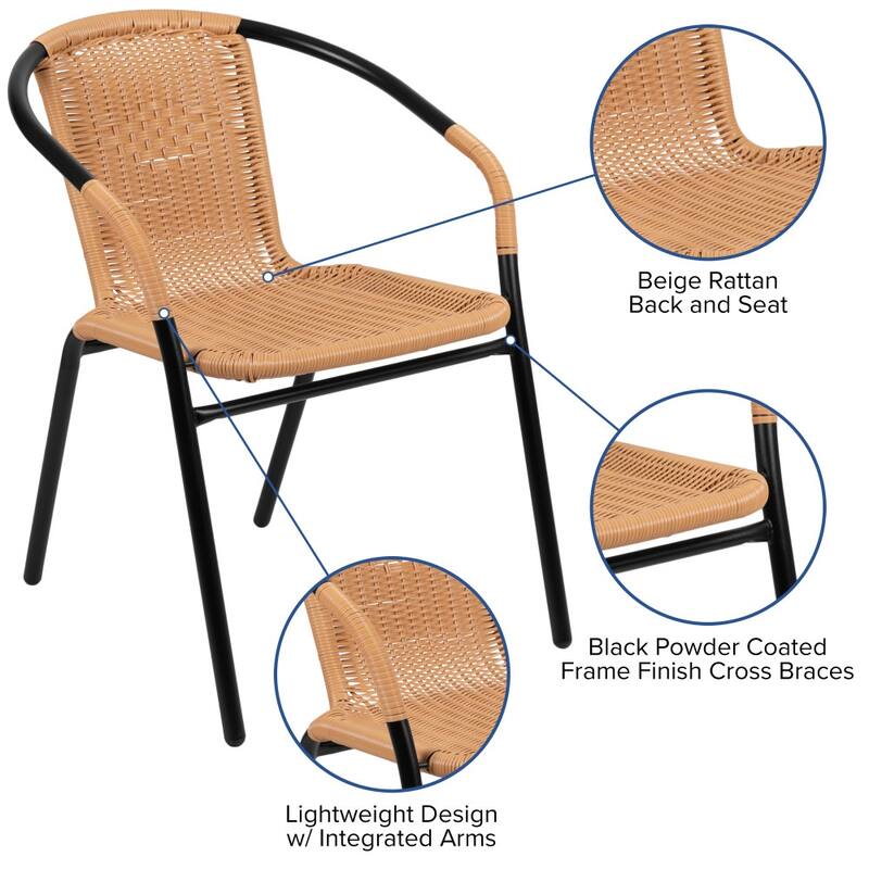 2 Pack Rattan Indoor-Outdoor Restaurant Stack Chair