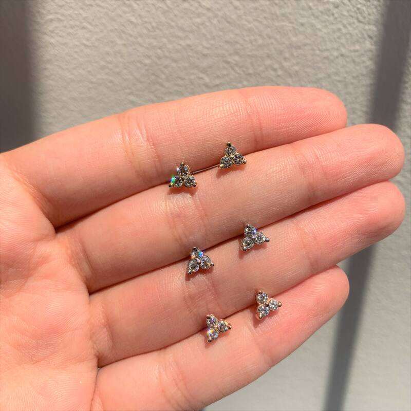 Joelle Collection Diamond Earrings - 3-Stone Cluster Earrings 14K White Gold Beautiful Gift