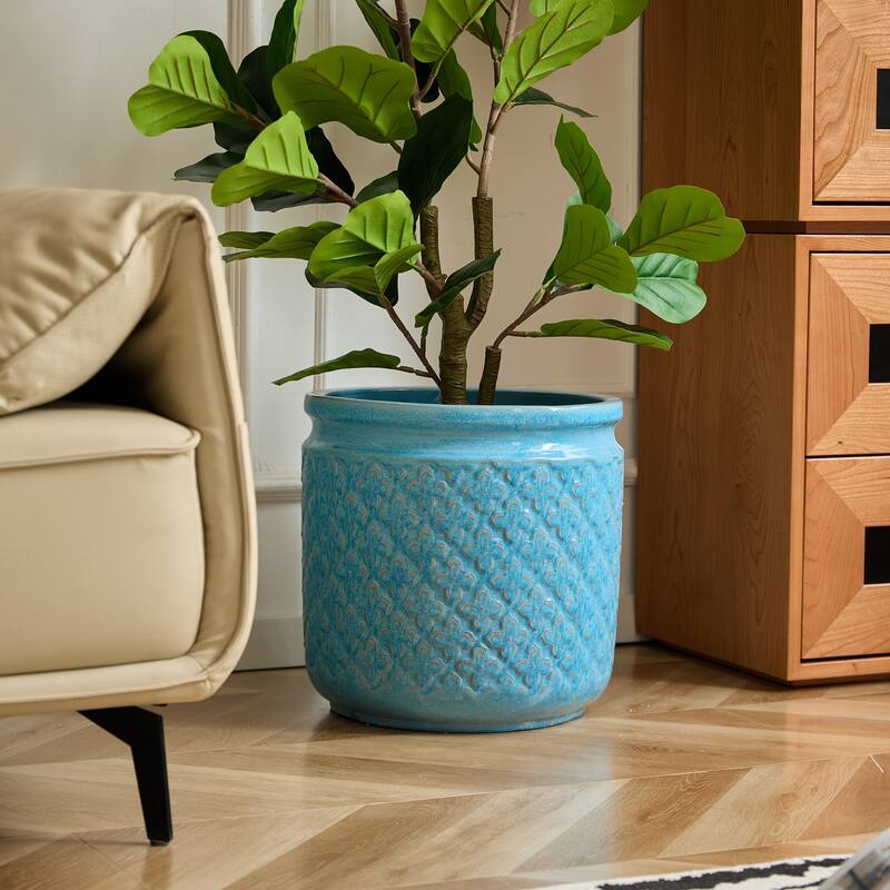 Set of 3 Handmade Ceramic Planters, Diamond, Pattern Breathable Clay