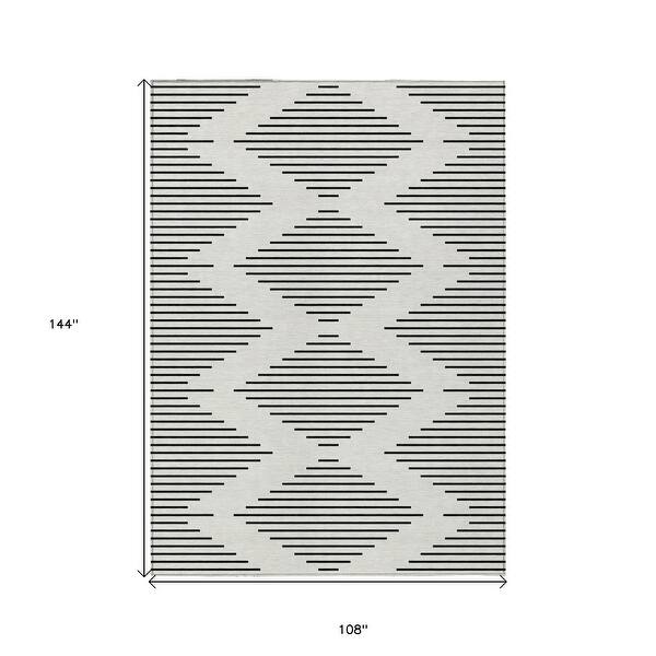 9' X 12' Ivory And Black Geometric Washable Indoor Outdoor Area Rug - 9 ...