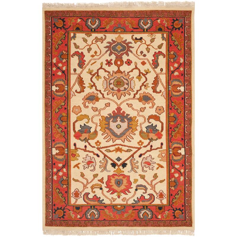 SAFAVIEH Handmade Sumak Moriah Traditional Oriental Wool Rug with - 4' x 6' - Ivory/Rust