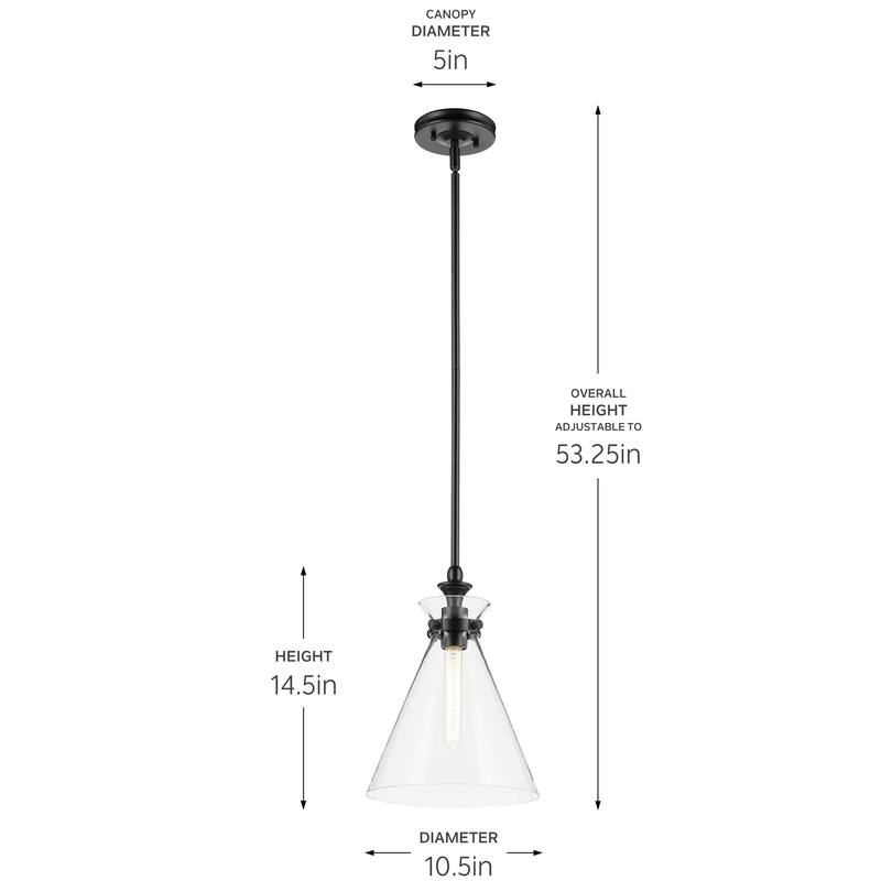 Kichler Lighting Laria 10.5 Inch 1 Light Pendant with Clear Glass in Black
