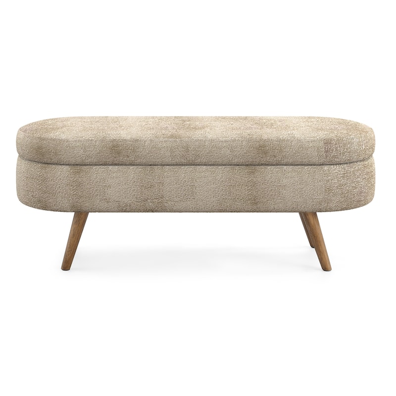 Ottoman Oval Storage Bench,Rubber Wood Legs