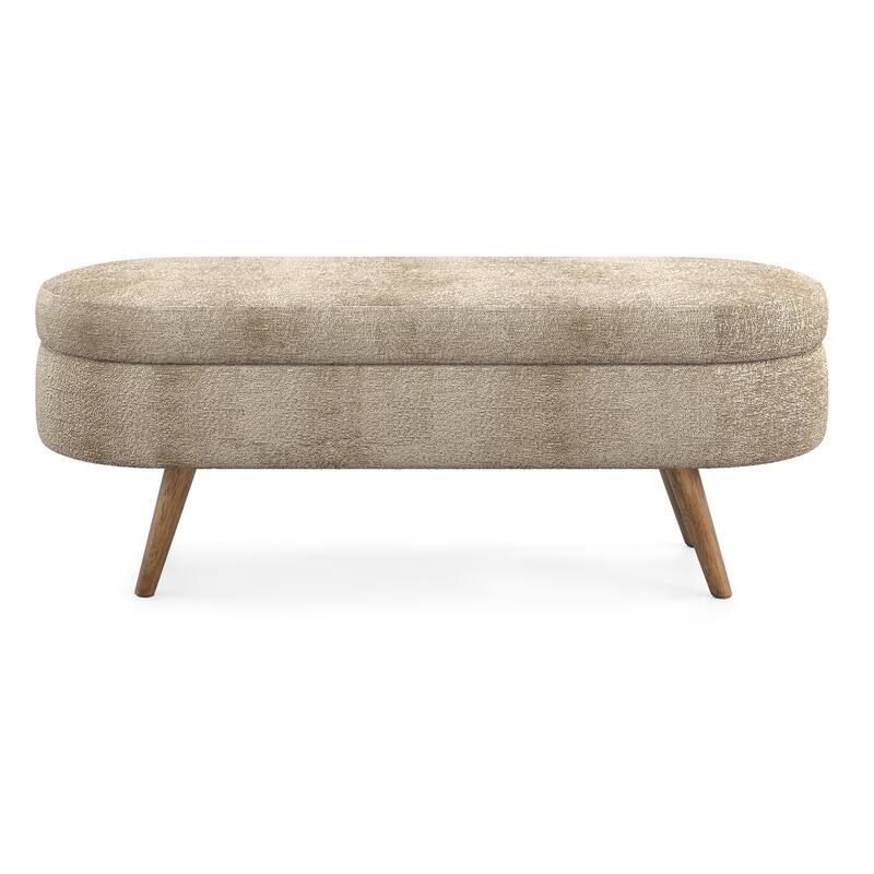 Oval Storage Ottoman Bench, Decorative End of Bed Bench 43.5 Inches Upholstered Storage Ottoman with Solid Wood Legs