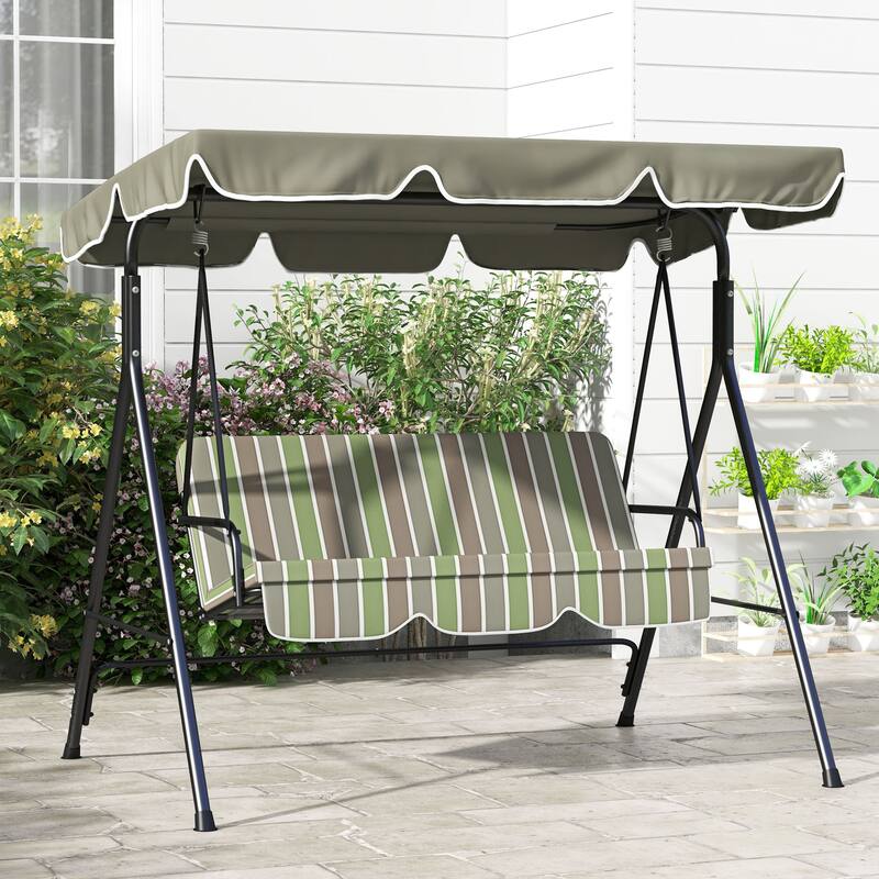 Outsunny 3-Seat Outdoor Patio Swing Chair with Removable Cushion and Adjustable Tilt Canopy for Patio, Garden, Poolside